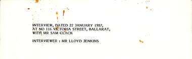 Interview by Mr. Lloyd Jenkins with Mr. Sam Clack.
