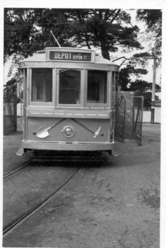 A vintage tram celebrating the Ballarat "Gold Centenary" from 1851-1951, with "DEPOT RIPON ST" displayed on its destination board.