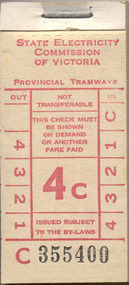 Ephemera - Ticket/s, State Electricity Commission of Victoria (SEC), Block of 200 tickets - 4c, 1969 approx