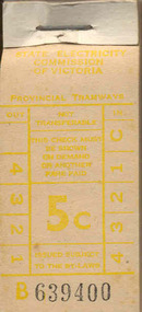 Ephemera - Ticket/s, State Electricity Commission of Victoria (SECV), 1716 - Block of 200 tickets -  5c, early 1968?