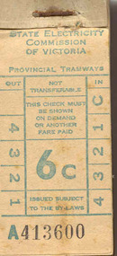 Ephemera - Ticket/s, State Electricity Commission of Victoria (SEC), Block of 200 tickets -  6c, 1966