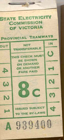 Ephemera - Ticket/s, State Electricity Commission of Victoria (SECV), Block of 200 tickets - 8c, c1969