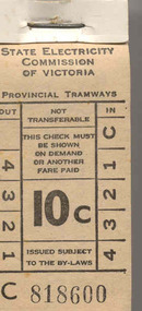 Ephemera - Ticket/s, State Electricity Commission of Victoria (SECV), Block of 200 tickets - 10c, c1968