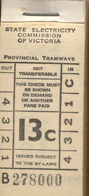 Ephemera - Ticket/s, State Electricity Commission of Victoria (SEC), Block of 200 tickets - 13c, c1970