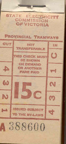 Ephemera - Ticket/s, State Electricity Commission of Victoria (SEC), Block of 200 tickets - 15c, c1968
