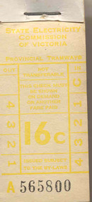 Ephemera - Ticket/s, State Electricity Commission of Victoria (SEC), Block of 200 tickets - 16c, 1969