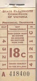 Ephemera - Ticket/s, State Electricity Commission of Victoria (SECV), Block of 200 tickets - 18c, 1969