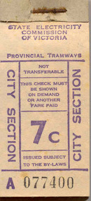 Ephemera - Ticket/s, State Electricity Commission of Victoria (SEC), Block of 200 tickets  - 7c, 1966