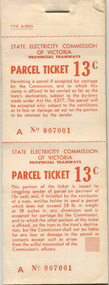 Ephemera - Ticket/s, State Electricity Commission of Victoria (SEC), Block of 25 No. 13 cent Parcel Tickets, 1969