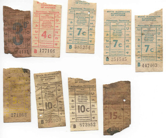 Ephemera - Ticket/s, State Electricity Commission of Victoria (SECV), Set of 9 mixed SEC tickets found in Ballarat No. 28, mid 1960's to late 1960's