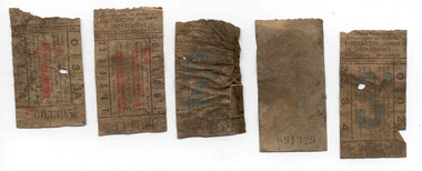 Ephemera - Ticket/s, State Electricity Commission of Victoria (SECV), Set of 5 SEC decimal tickets found in a tramcar, 28, 1950's to late 1960's
