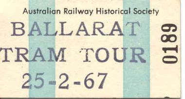 Ephemera - Ticket, Australian Railway Historical Society (ARHS), ARHS Tram tour tickets, Feb. 1967