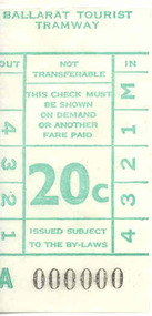 Ephemera - Ticket, Ballarat Tramway Preservation Society (BTPS), BTPS 20c ticket, 1974