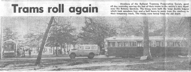 Newspaper, The Courier Ballarat, "Trams Roll again", 19/07/1972 12:00:00 AM