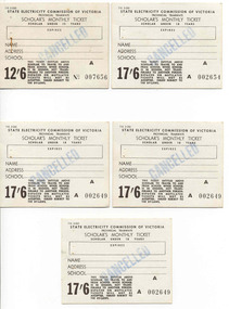 Ephemera - Ticket/s, State Electricity Commission of Victoria (SECV), Scholar's Monthly Tickets, c1963