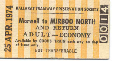 Ephemera - Ticket/s, Victorian Railways (VR), BTPS Mirboo North tour, 1974