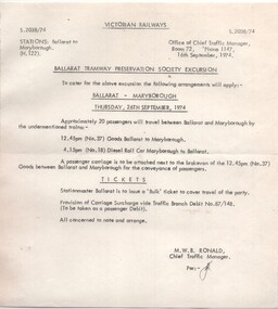 Ephemera - Tour Notes, Victorian Railways (VR), Sep. 1974