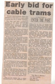 Newspaper, The Courier Ballarat, "Early bid for cable trams", c1985