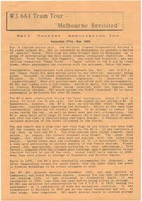Ephemera - Tour Booking Form, Rail Tourist Association, "W3 661 Tram tour - Melbourne Revisited", May. 1989