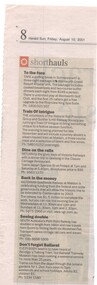 Newspaper, Herald Sun, "shorthauls" & "Don't forget Ballarat", 10/08/2001 12:00:00 AM