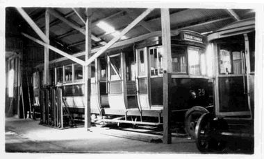 Photograph - SECV Ballarat tram 29 inside depot, Keith Kings, 14/03/1949