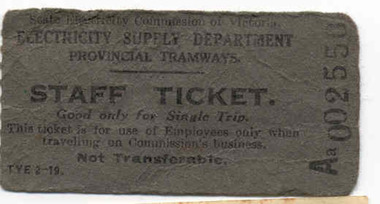 Ephemera - Ticket, State Electricity Commission of Victoria (SECV), Staff Ticket" No. Aa002550