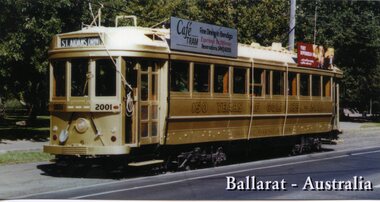 Postcard, Ballarat Tramway Museum (BTM), Gold tram, No. 45, Jan. 2002