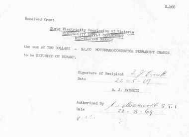 Document - Photocopy, Ballarat Tramway Museum (BTM), Form "S.166", 16/09/2001 12:00:00 AM