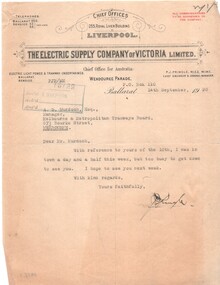 document - Correspondence, Electric Supply Co. Vic (ESCo), Sep.1929