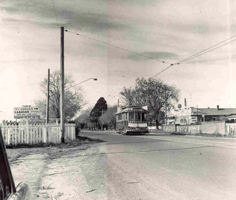 Photograph - Ballarat tram 31, Victoria St, Buninyong Railway bridge, John Phillips, 1968