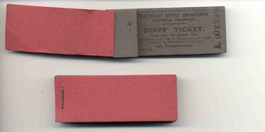 Ephemera - Ticket, State Electricity Commission of Victoria (SECV), SEC Provincial Tramways "Staff Ticket"