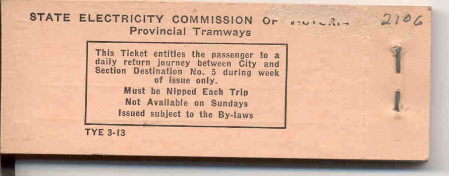 Block of SECV 3/- weekly tickets - rear