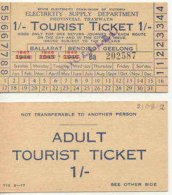 Ephemera - Ticket/s, State Electricity Commission of Victoria (SECV), Tourist Ticket SEC 1/, 1943, overprinted 1947
