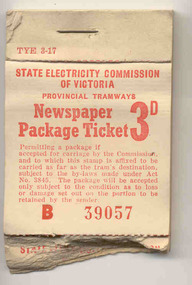 Ephemera - Ticket/s, State Electricity Commission of Victoria (SECV), Block of 43 No. 3d Newspaper package Tickets, 1950's