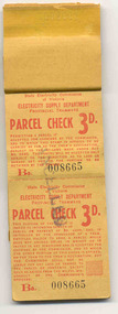 Ephemera - Ticket/s, State Electricity Commission of Victoria (SECV), Block of 41 No. 3d Parcel check tickets, 1950's