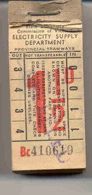 Ephemera - Ticket/s, State Electricity Commission of Victoria (SECV), SEC 1-1/2d, 1940's?