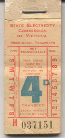 Ephemera - Ticket/s, State Electricity Commission of Victoria (SEC), SEC 4d, 1940's?