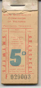 Ephemera - Ticket/s, State Electricity Commission of Victoria (SECV), SEC 5d, 1940's?