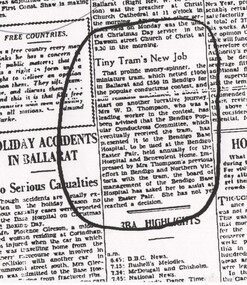 Document - Photocopy, Alan Bradley, "Tiny Tram's New Job", 14/02/1996 12:00:00 AM