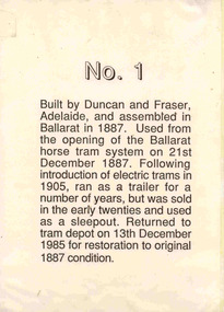 Sign, Ballarat Tramway Preservation Society (BTPS), "No. 1", 1986