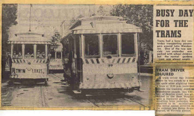 Newspaper, The Courier Ballarat, "Busy day for the trams",  "Tram driver injured", 14/08/1971 12:00:00 AM