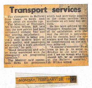 Newspaper, The Courier Ballarat, "Transport Services", 28/02/1972 12:00:00 AM