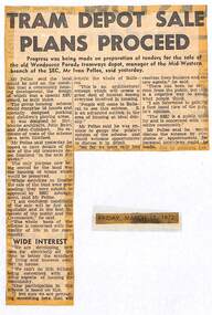 Newspaper, The Courier Ballarat, "Tram depot sale plans proceed", 17/03/1972 12:00:00 AM