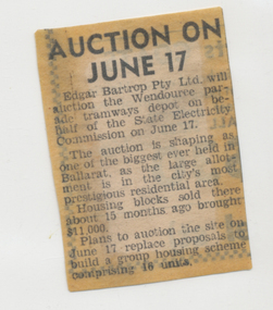 Newspaper, The Courier Ballarat, "Auction on June 17", 18/05/1972 12:00:00 AM