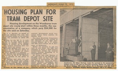 Newspaper, The Courier Ballarat, "Housing plan for tram depot site", 19/06/1972 12:00:00 AM