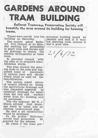 Newspaper, The Courier Ballarat, "Gardens around tram building", 22/06/1972 12:00:00 AM
