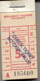 Ephemera - Ticket/s, Ballarat Tramway Museum (BTM), BTPS 5d - over stamped No value, 1974
