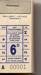 Ephemera - Ticket/s, Ballarat Tramway Museum (BTM), BTPS - 6d, Dec. 1990