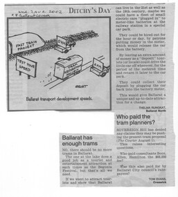 Newspaper, The Courier Ballarat, "Ballarat has enough trams", "Who paid the tram planners?", 7/08/2002 12:00:00 AM