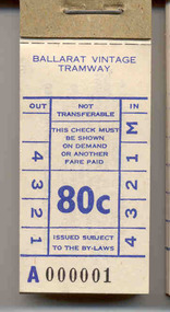 Ephemera - Ticket/s, Ballarat Tramway Museum (BTM), BTPS 80c, 1985